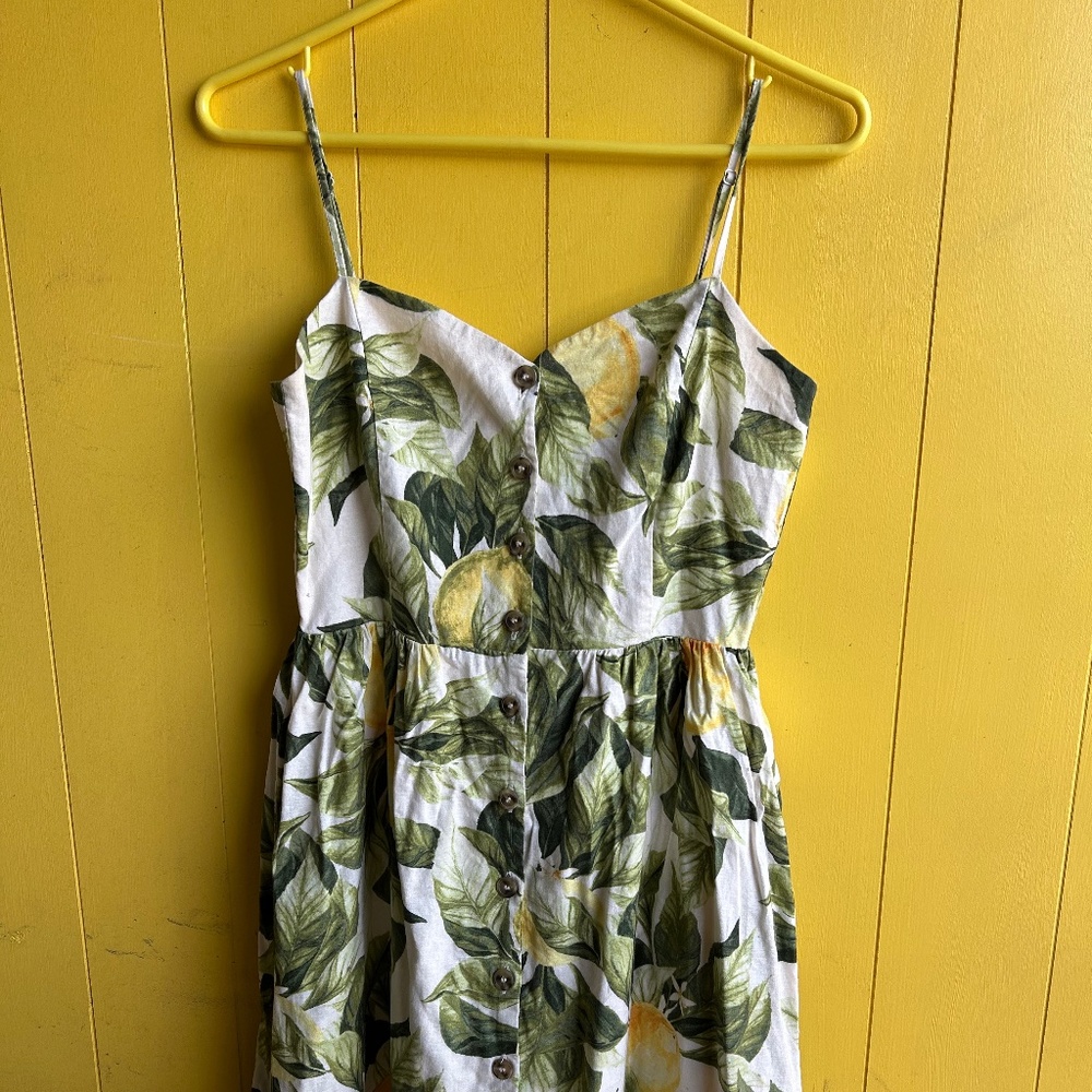 Lemon Print Linen-Blend Fit-and-Flare Summer Dress
